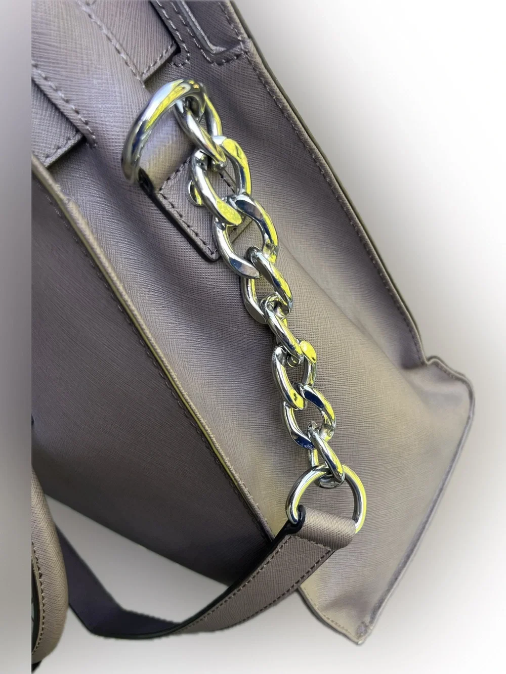 Michael Kors Taupe Saffiano Satchel with Logo Charm